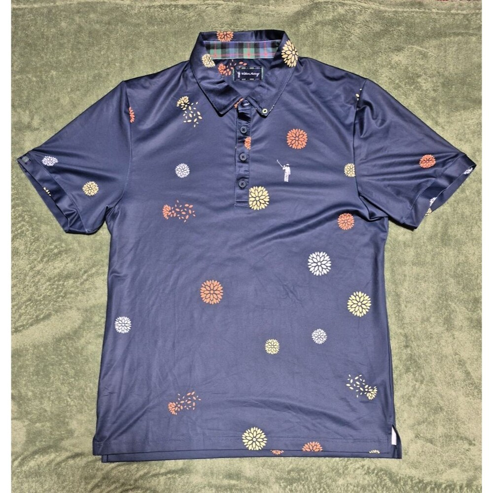 William Murray Blue All Over Floral Print Performance Golf Polo Size Medium